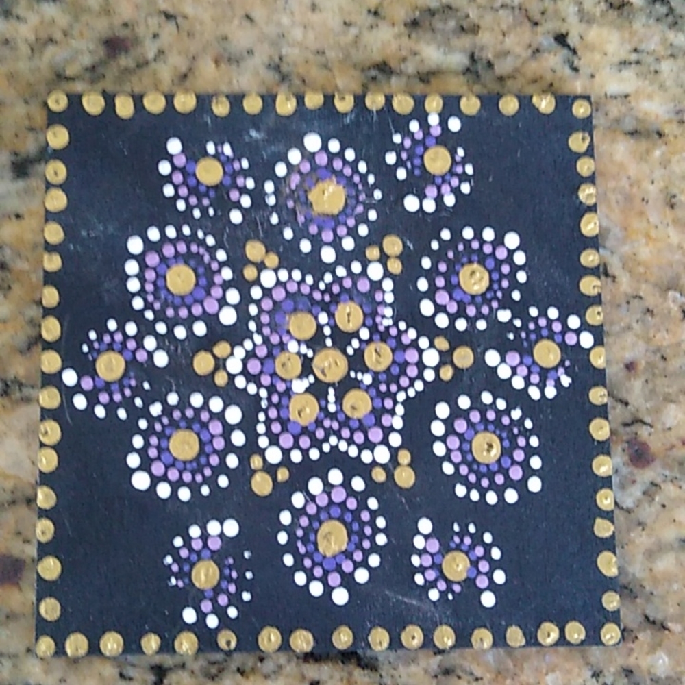 Hand Painted Mandala 4"x4" wood square